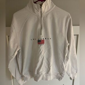 Brandy Melville White Los Angeles Half-Zip Sweatshirt